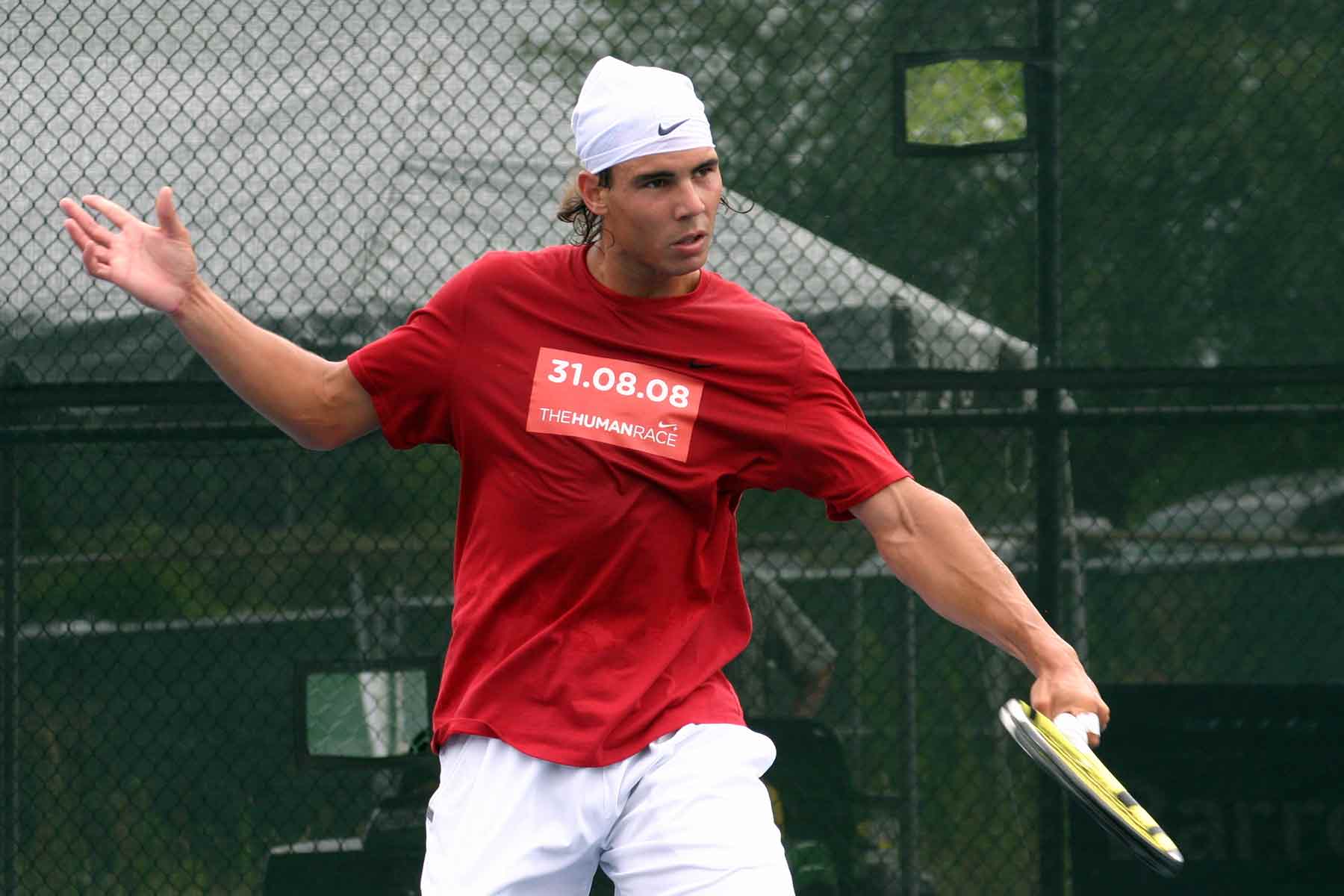 Rafael Nadal practicing at the Cincinnati Masters (Photo credit: Wikimedia Commons/Pahcal123)