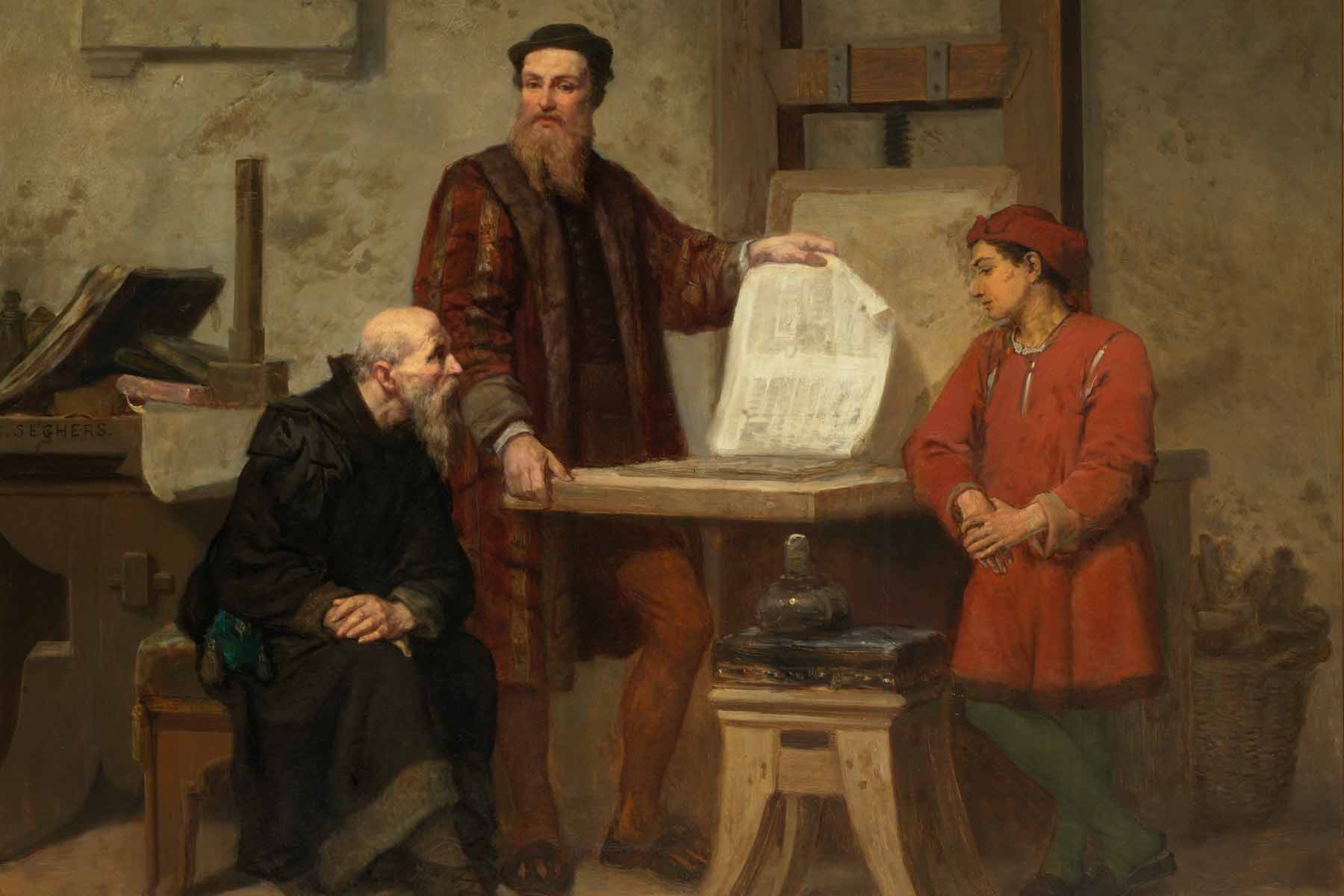 A painting depicting the invention of printing press