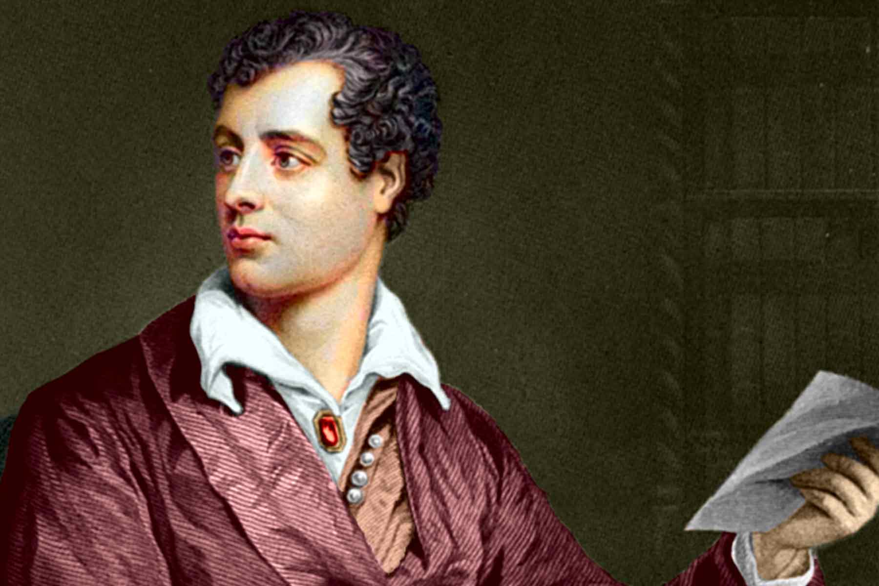 A painting of Lord Byron holding a piece of paper (Photo credit: Wikimedia Commons)