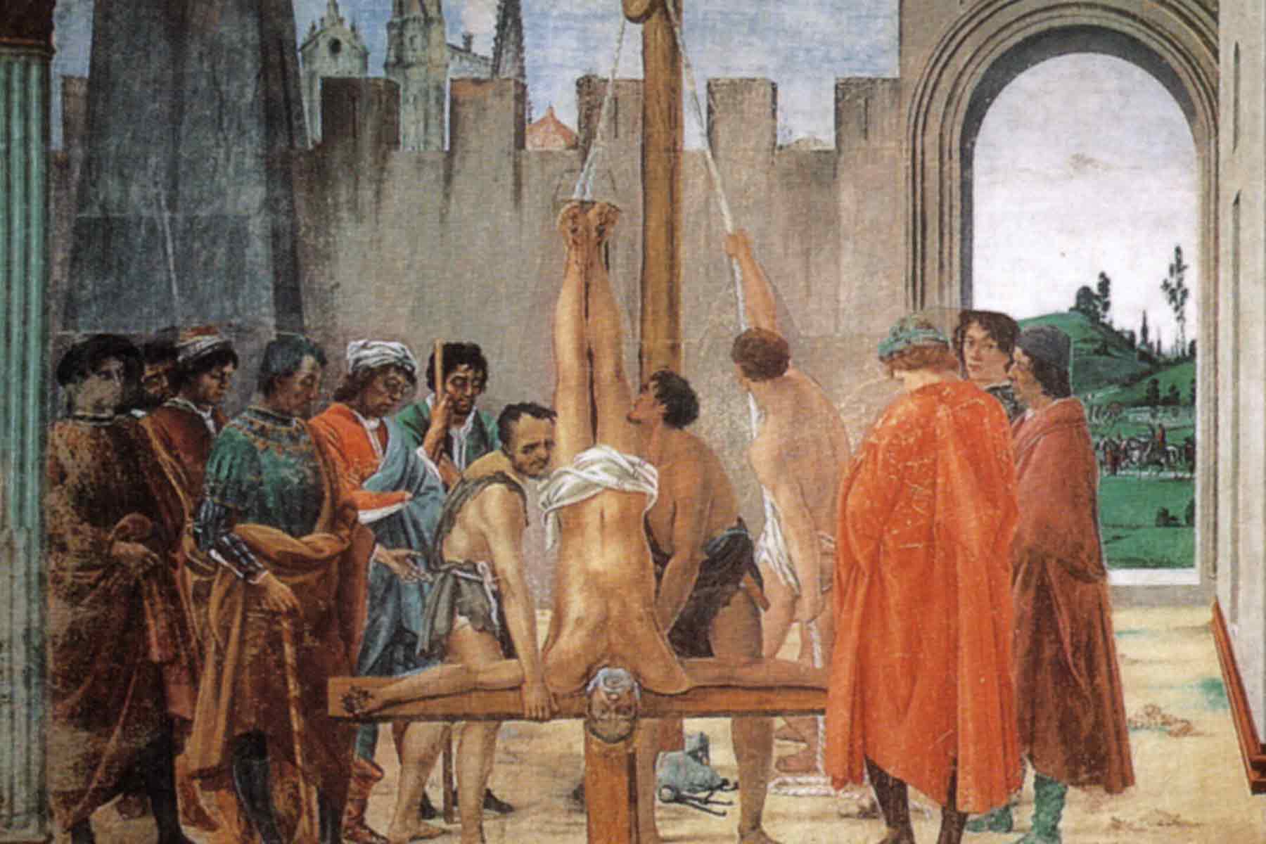 The crucifixion of Saint Peter as painted by Filippino Lippi circa 1482